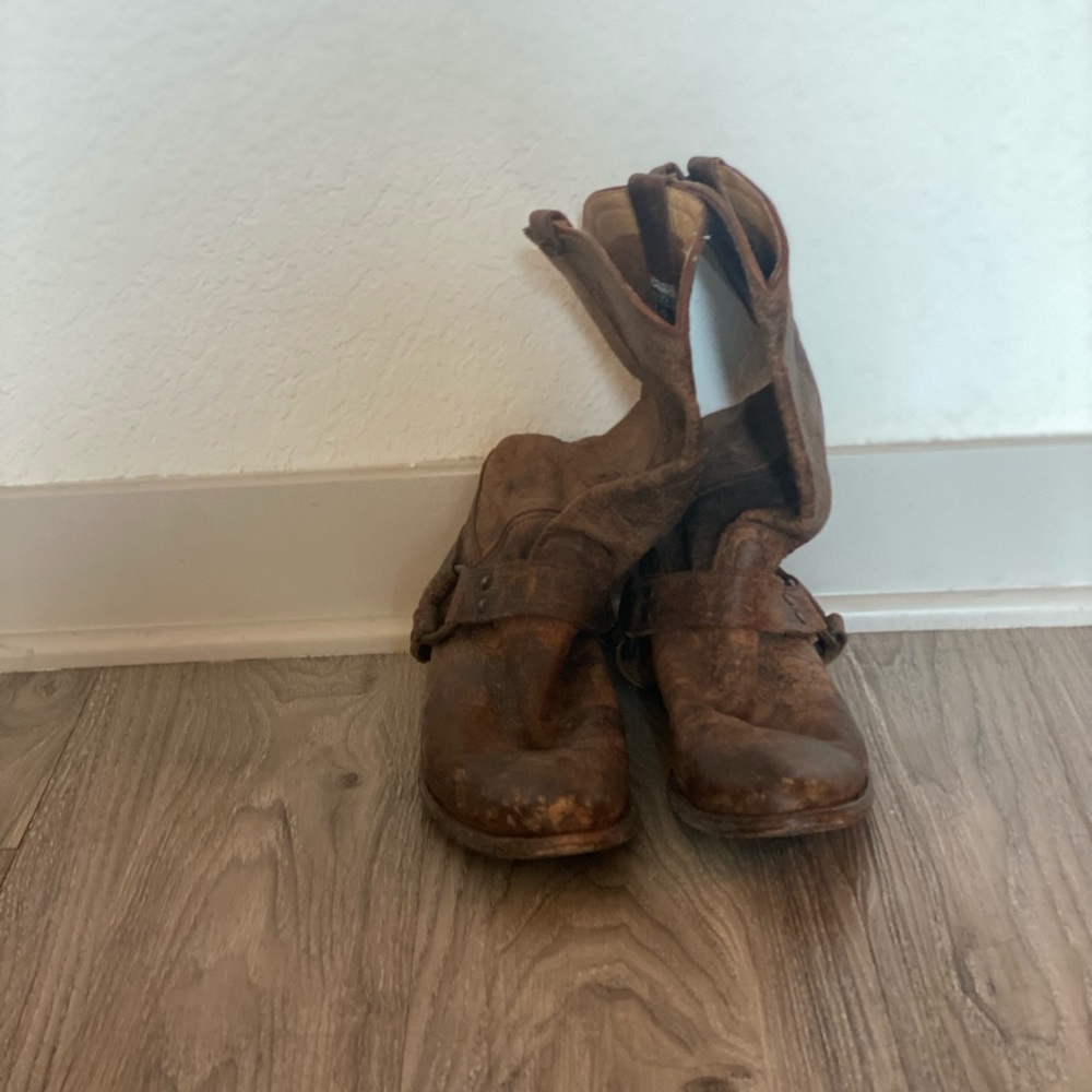 Frye Brown Leather Harness Ankle Boots - Picture 2 of 4